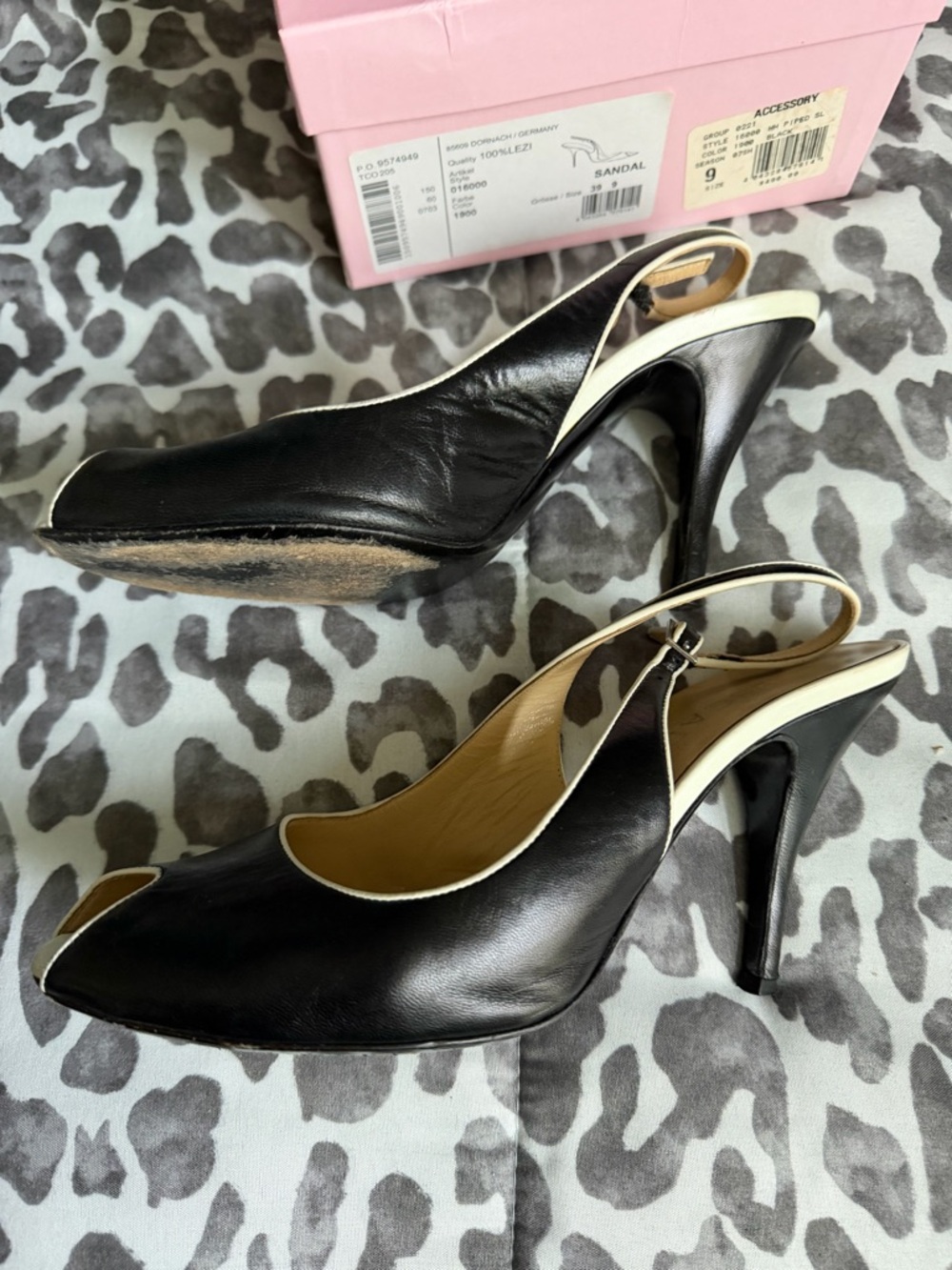 Escada black sling back peep toe pumps size 9